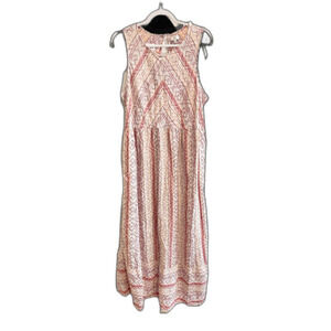 True Craft Embroidered Peasant Sleeveless Maxi Dress 0X Cotton Pink Cream Boho